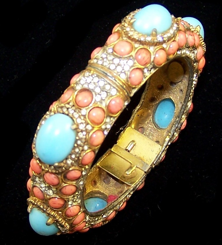 K.J.L. Kenneth J. Lane 1960s Turquoise & Coral Ca… - image 2