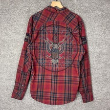 Affliction Mens Red Plaid Long Sleeve Shirt Embroidered Eagle Slim Fit XL
