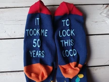 HAPPYPOP Novelty 50th Birthday Theme Socks Size 8-12 NEW NIB Dad Grandpa Senior