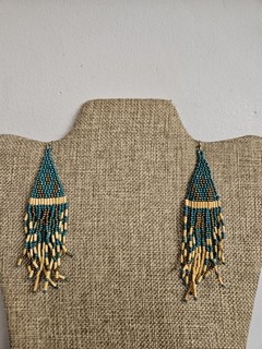 TURQUOISE & Tan Seed Bead Tassel Earrings