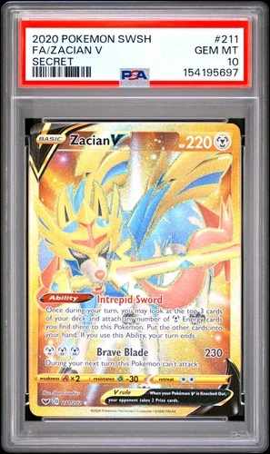 2020 POKEMON SWORD & SHIELD SECRET #211 FULL ART/ZACIAN V PSA 10