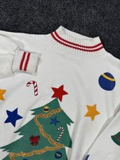 VTG 90s Christmas Tree Ugly Christmas Sweatshirt Mens Large White Fleece Lined