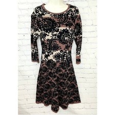 NINE WEST JACQUARD BROWN BLACK PRINT SWEATER DRESS - S