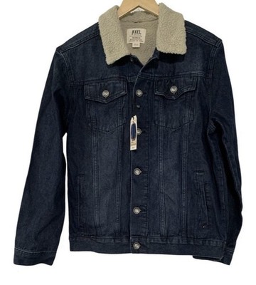 Axel Rooney Sherpa Collar Premium Trucker Navy Blue Denim Jacket Men s Medium