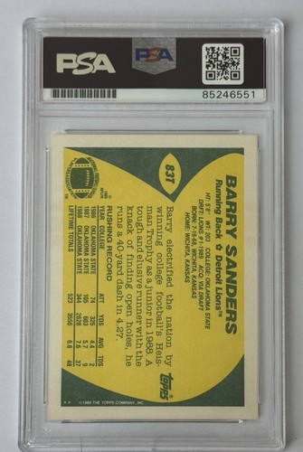 Barry Sanders Autograph Signed 1989 Topps Rookie Card - PSA 10 Autograph Grade 1 - Afbeelding 2 van 2