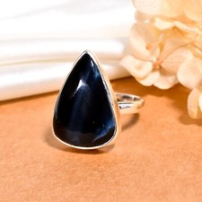 Natural Dark Blue Tiger Eye Gemstone Ring 925 Sterling Silver Boho Rings Jewelry