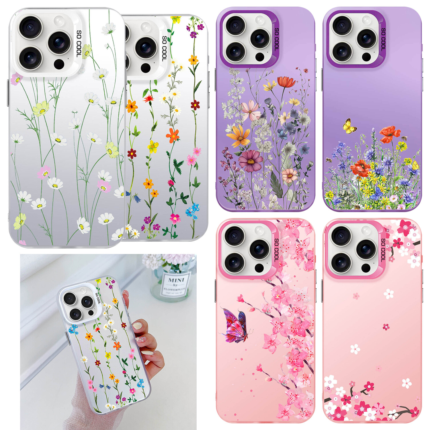 Floral Shockproof Phone Case for iPhone 15 Pro Max 14 16 Samsung S23 S24-image