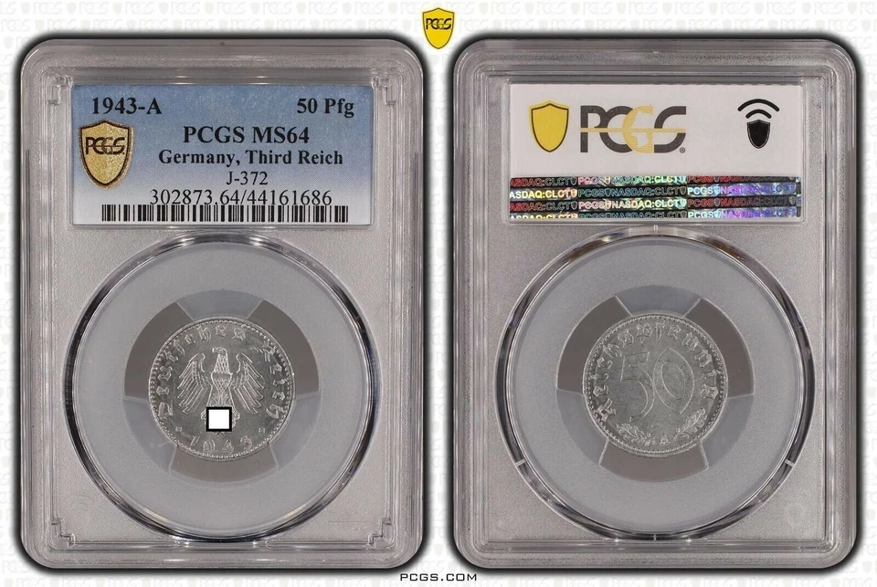 50 Pfennig Alu 1943 A fast Stempelglanz PCGS zertifiziert PCGS MS64   78893 - Bild 1 von 1