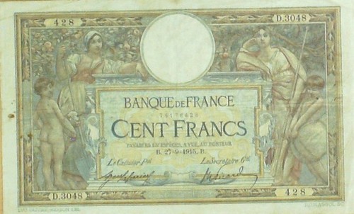 Billet Banque de France 100 fr Luc Olivier Merson B.10=4=1915 TTB - Picture 1 of 2