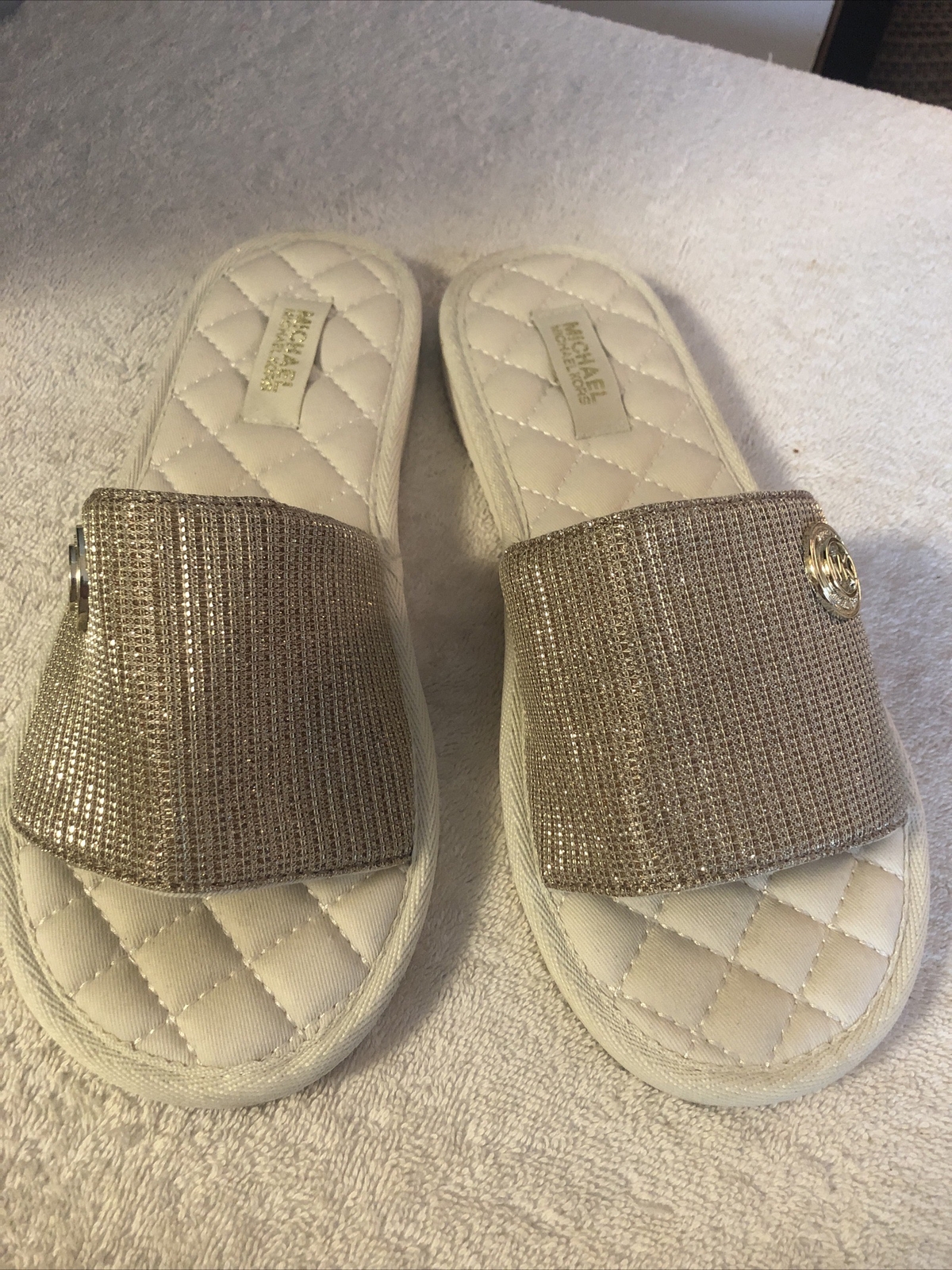 SAOLA Michael Kors Ciabatta Suola Trapuntata Oro Metallizzata Casual Slide 9M