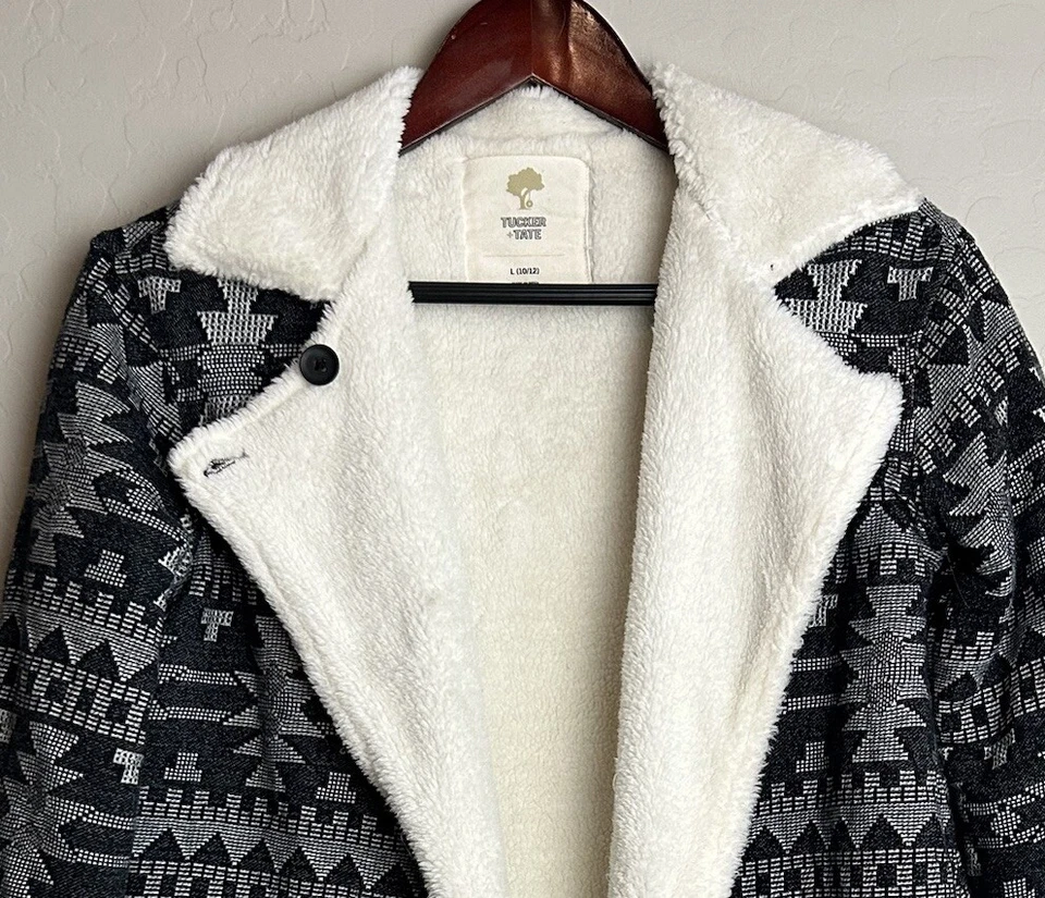 Chaqueta Tucker And Tate Niñas Sherpa Forrada Talla L (10/12) Estampado Azteca Tribal Boho Foto 4 de 4