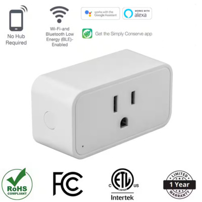 Simply Conserve Wifi Bluetooth Smart Socket Alexa/Google No hub required