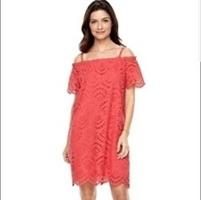 NWT Hope & Harlow Women's Rose Tea Eyelet Off-the-Shoulder Dress Size 8