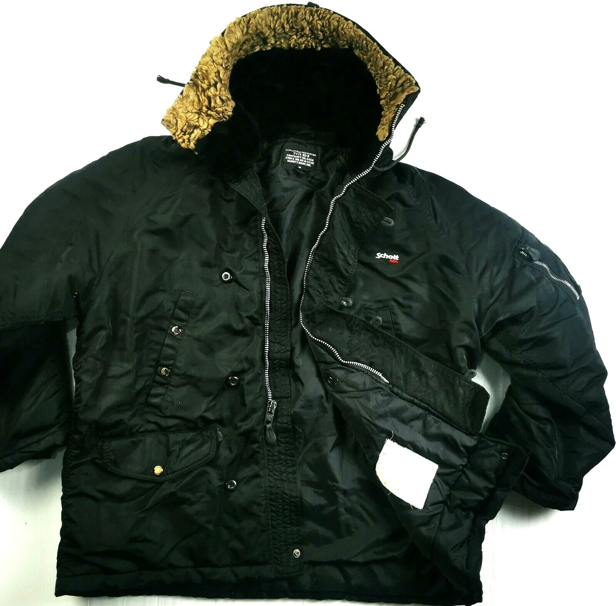 HOT Men s SCHOTT N3 B PARKA EXTREME COLD FUR HOODED FLIGHT BLACK