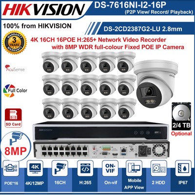 Hikvision 12MP 16CH 16 POE CCTV System AcuSense 4K 8MP ColorVu MIC IP Camera lot