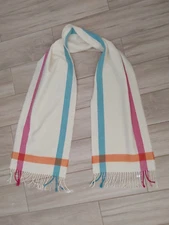 Ivory Multi Stripe Woven Fringed Oblong Scarf.      Size 64x12