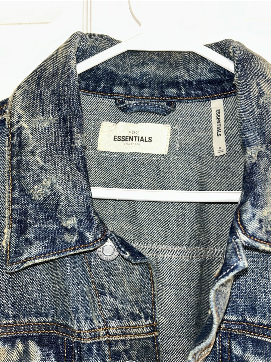 FOG Fear Of God Essentials Denim Indigo Distressed Trucker Jacket