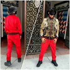 Men's Fashion Red Gold Reversible Jacket Set