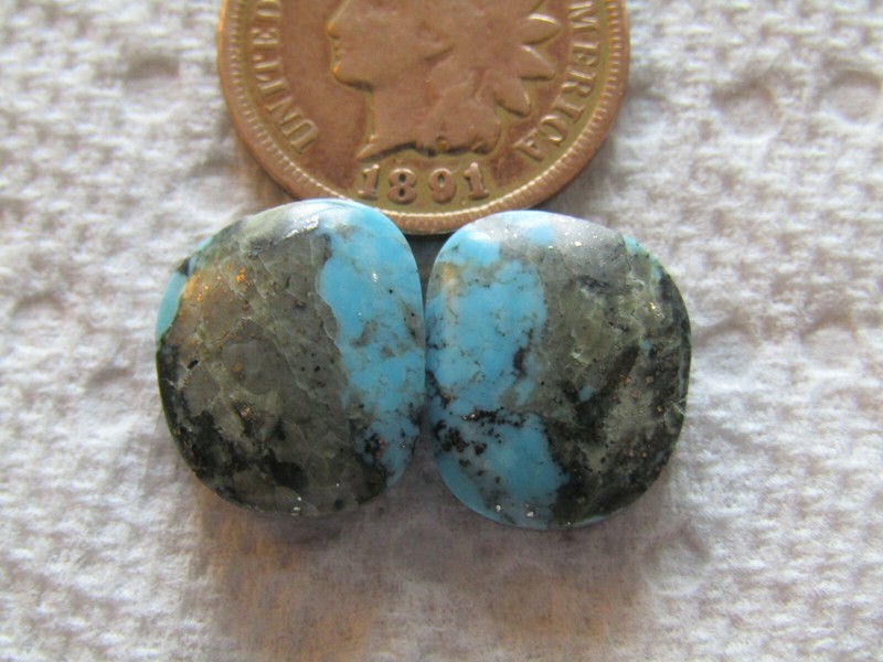 2 Nacozari Turquoise 11 carat Cabochons Matching Set Pair Blue cabs