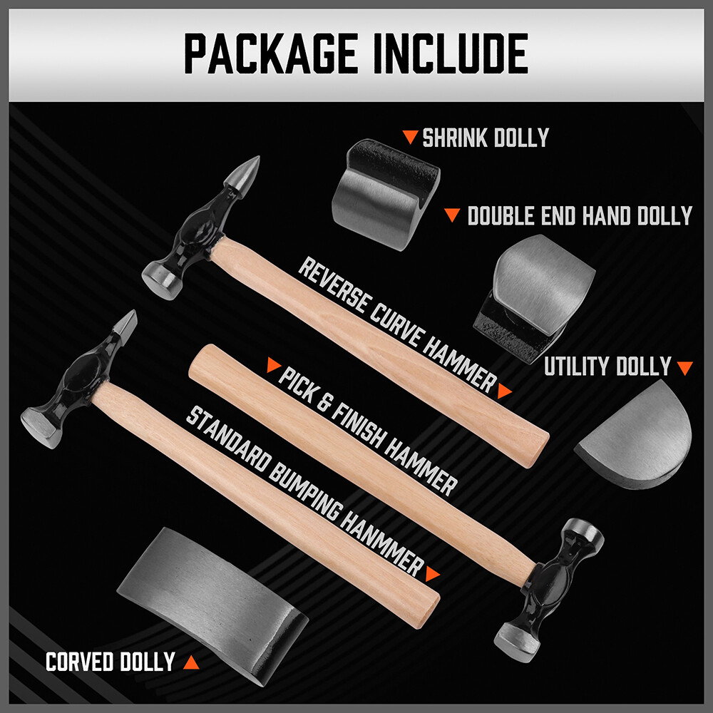 7 Piece Car Dent Auto Body Panel Repair Tool Kit Wooden Handles Beating