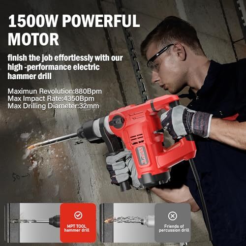 11/4 Inch SdsPlus 13 Amp Heavy Duty Rotary Hammer Drill with