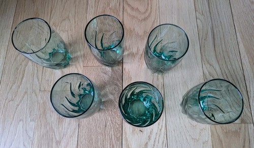 Vintage Anchor Hocking Central Park Green Swirl Twist Tumblers Glasses Set Of 6 - Picture 2 of 5