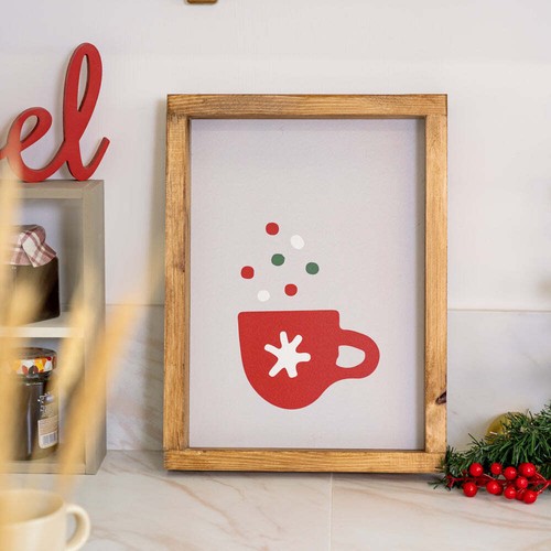 Tavoletta con cornice vera in legno tazza - Picture 3 of 7