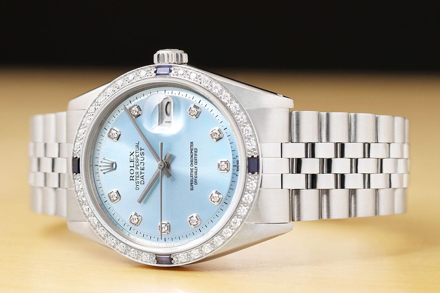 Rolex da Uomo Datejust Ghiaccio Blu 18K Oro Ss Diamante Zaffiro Orologio Con / foto 2