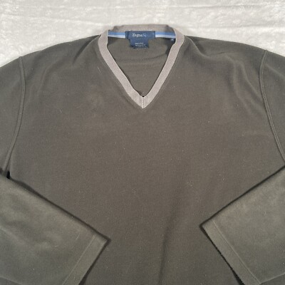 Ermenegildo Zegna S Sport Fleece Pullover V Neck Sweater Mens XL Brown