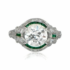 Antique Art Deco 2.45ct Round Cut CZ Engagement Ring 14k White Gold Finish