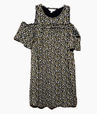 LC Lauren Conrad S Dress Black Floral Ruffle Shift Swing Cottage Boho Couette