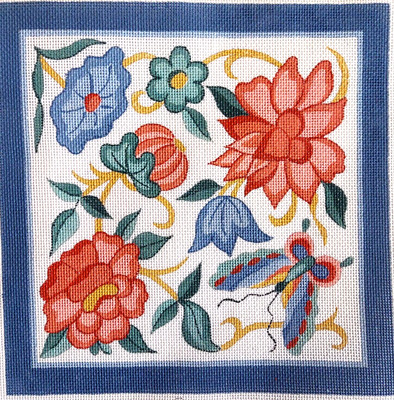 Creative Needle Hand Painted Needlepoint Canvas Flowers Butterfly plus Fibers