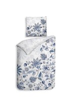 Heckett & Lane Satin BettwäSche 135X200 Asia White BläTter Retro Blau Wende