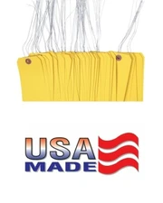 100 pcs of 4 3/4" x 2 3/8" Size 5 Yellow Cardstock Hang Tag Tags with Wire 13 Pt