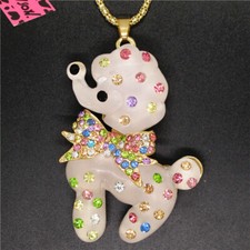 New Fashion Women White Resin Dog Bow Colored Crystal Pendant Chain Necklace