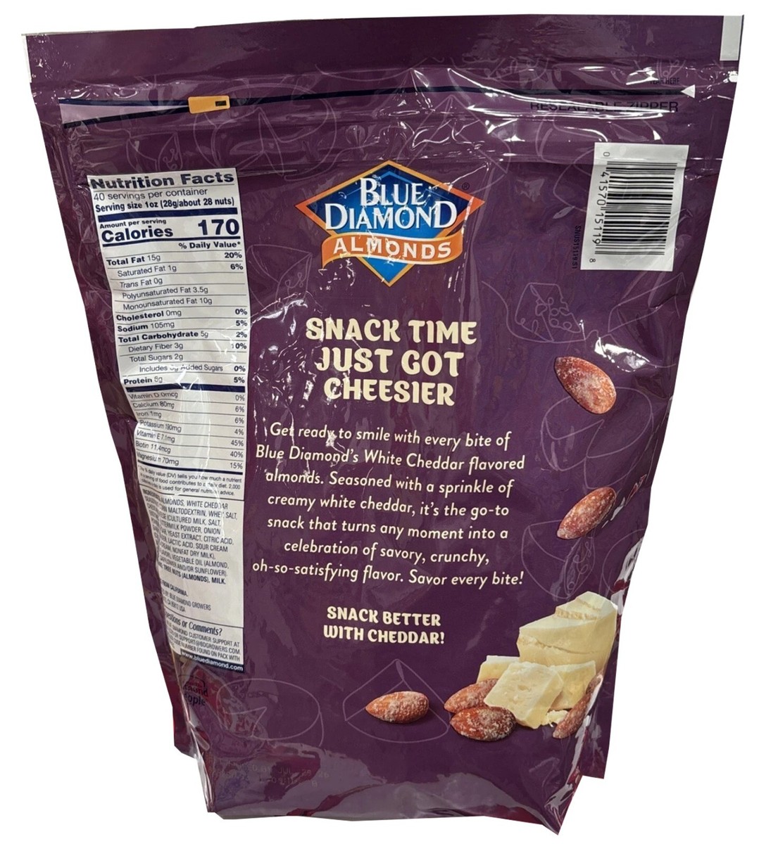 Blue Diamond White Cheddar Almonds, 40