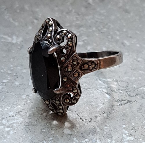 Damen silber ring 925 mit Edelsteinen Onyx Und Markasiten - Bild 4 von 9