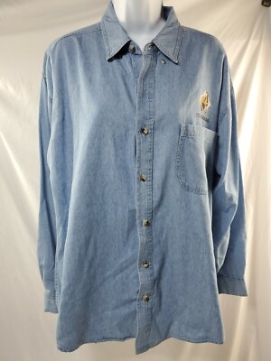 Vintage TSC West Cotton Light blue Colorado Horses Denim look button down Size L