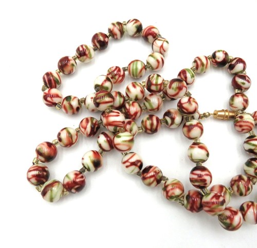 Vintage Necklace 28" Brown Green Swirl Molded Beads Seed Bead Spacer Lightweight - Picture 7 of 7