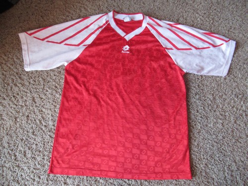 Vintage Lotto Mens Short Sleeve Red Soccer Futball Jersey Calcio Italia Large - Picture 1 of 7