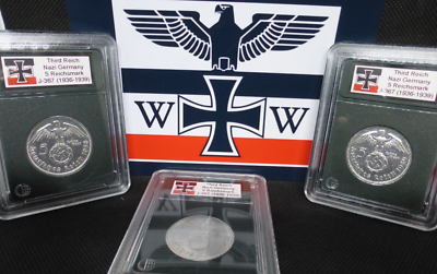 Swastika Kommando 5枚組ボックス Nazi Swastika Coin *With Case* Beautiful Silver 5 Reichsmark