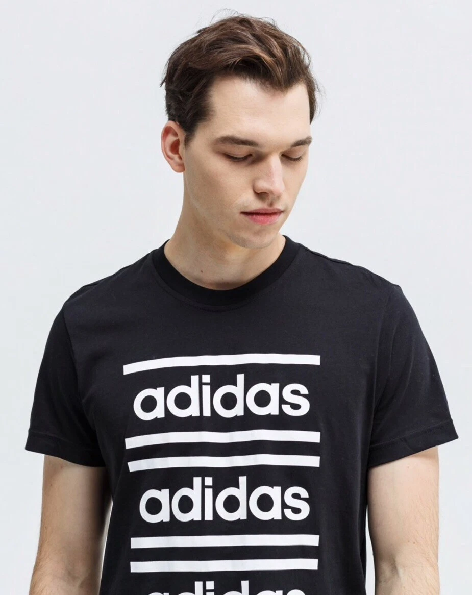 Adidas C90 Marca Hombre Informal Manga Corta Camiseta Tee Negro / Blanco  EI5572