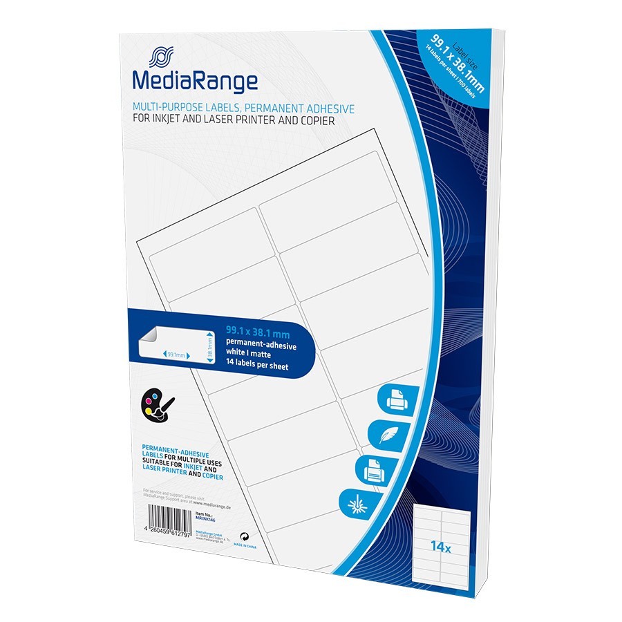 700 étiquettes Autocollantes Mediarange 38.1 X 99.1 Mm - Pour Imprimantes Laser Et Jet D'encre