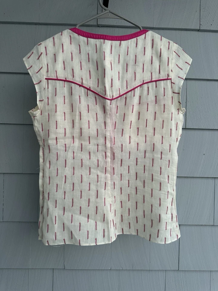 Топ Lauren Moffatt из льняной и хлопковой смеси с V-образным вырезом розовый и кремовый с рукавами-крылышками размер M - Изображение 4 из 4