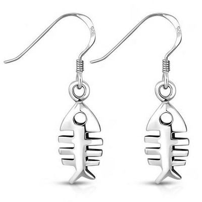 925 Sterling Silver Fishbone Hook Earrings