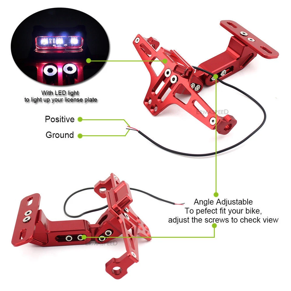 Soporte de matrícula CNC con luz LED para Honda CB1100 CB1000R VFR800 Foto 3 de 4