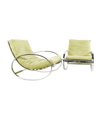 Renato Zevi for Selig Mid Century Chrome Elliptical Rocking Chairs - Pair