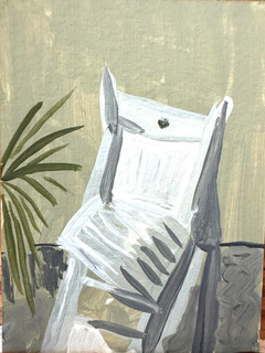 Aceo Original Painting Abstract still life chair art brut 2.5 x 3.5