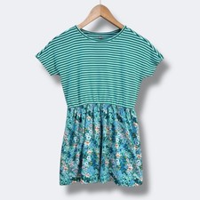 Tea Collection Dress Girls 10 Green Striped Floral Cotton Casual Play Outfit