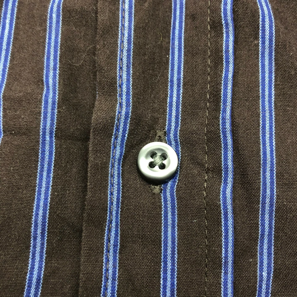 Camisa polo masculina listrada manga longa azul marrom com botões Beverly Hills - Imagem 3 de 4